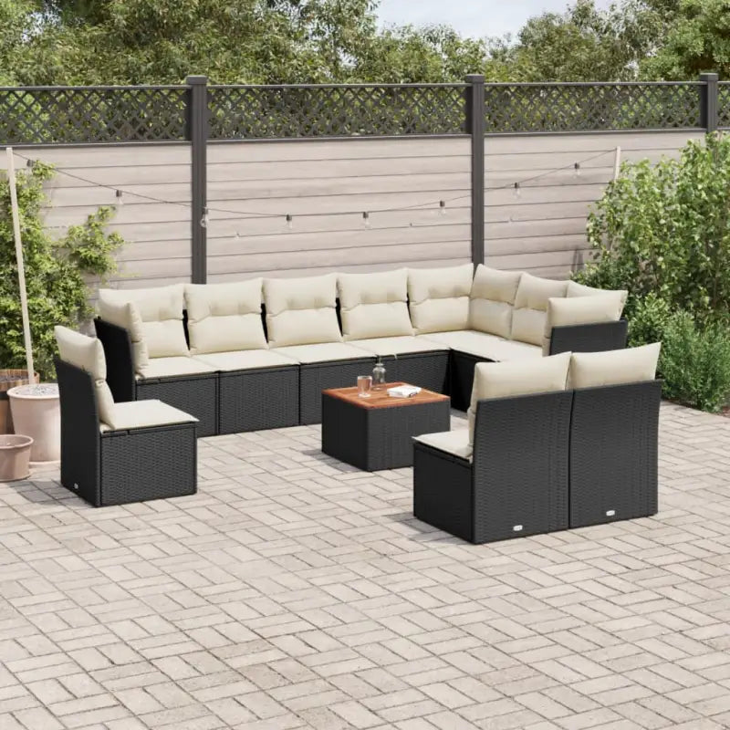 Loungeset van poly rattan en gepoedercoat staal voor buitengebruik - Zwart en crème - Tuinsets