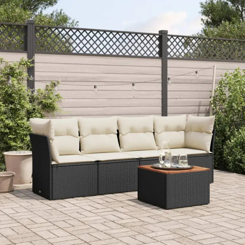 Loungeset van poly rattan en gepoedercoat staal voor tuin of terras - Zwart en crème - Tuinsets