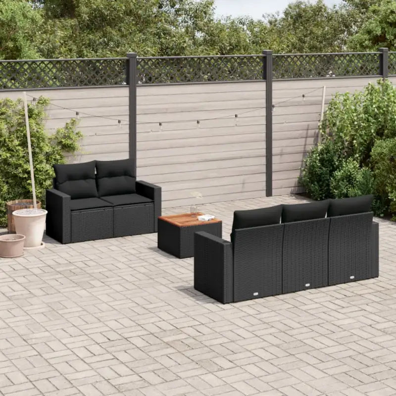 Loungeset van poly rattan en gepoedercoat staal voor tuin of terras - Zwart - Tuinsets