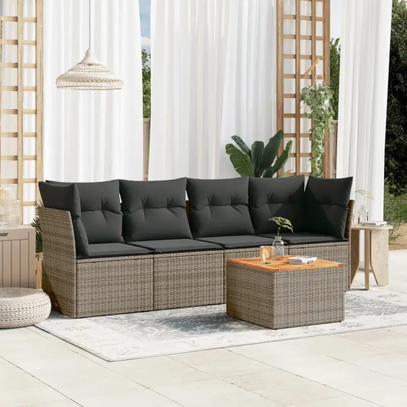 Loungeset van poly rattan en gepoedercoat staal voor tuin of terras - Grijs - Tuinsets