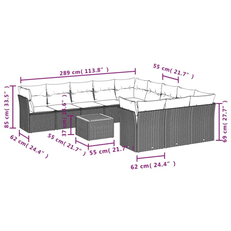 Loungeset van poly rattan en gepoedercoat staal voor tuin of terras - Tuinsets