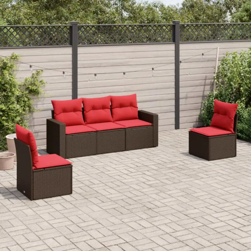 Loungeset van poly rattan met comfortabele zitervaring en gepoedercoat staal - Bruin en rood / Zonder tafel - Tuinsets