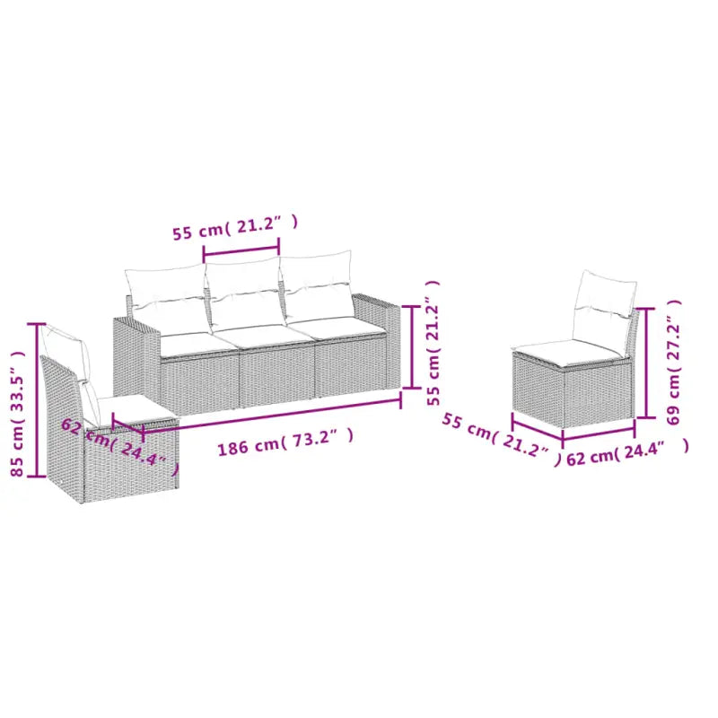 Loungeset van poly rattan met comfortabele zitervaring en gepoedercoat staal - Tuinsets