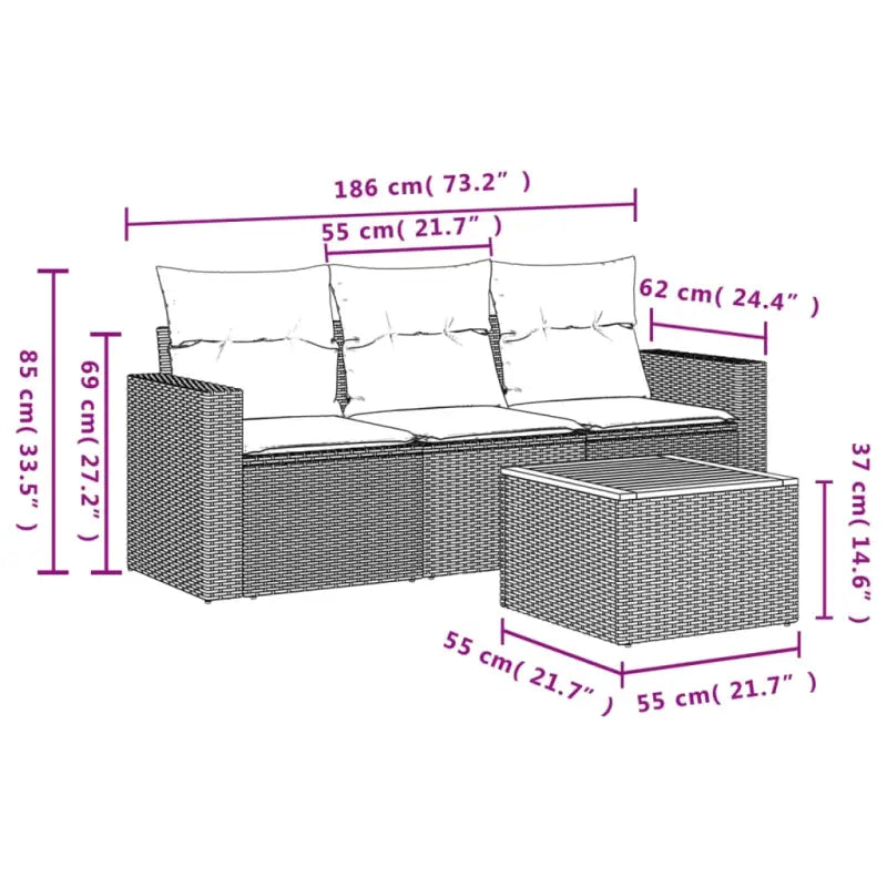 Loungeset van poly rattan met gepoedercoat staal voor tuin en terras - Tuinsets