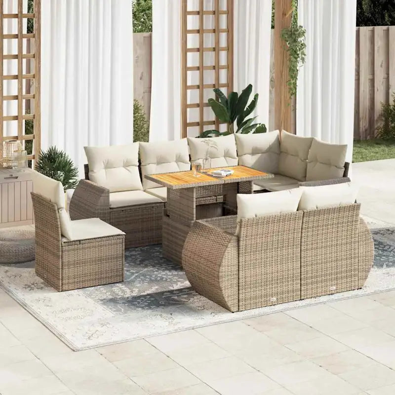 Loungeset van zwart materiaal en gepoedercoat staal voor je tuin - beige en crèmekleurig / 5x hoek + Tafel + 3x midden