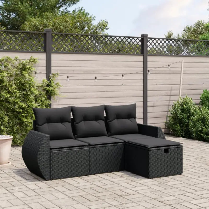 Loungeset van zwart materiaal en gepoedercoat staal voor tuin of terras - Tuinsets