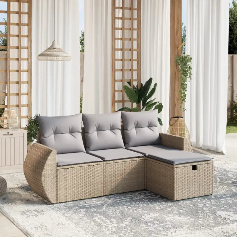 Loungeset van zwart materiaal en gepoedercoat staal voor tuin of terras - Beige en grijs / zonder opbergruimte