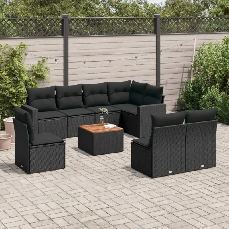 Loungeset van zwart materiaal met gepoedercoat staal en afmetingen - Tuinsets
