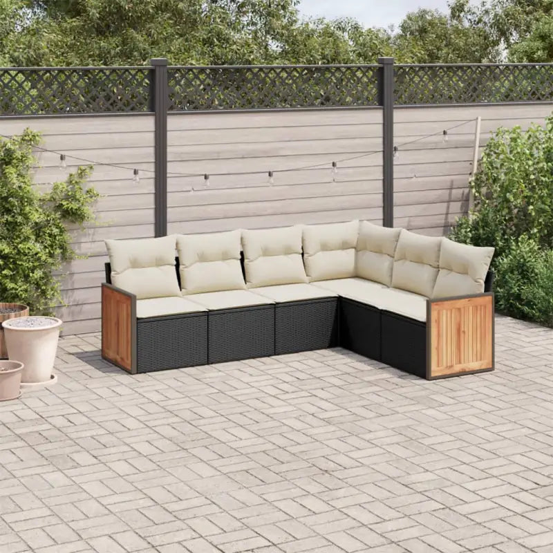 Loungeset van zwart materiaal met gepoedercoat staal en goede afmetingen - Zwart en crème / Zonder tafel - Tuinsets