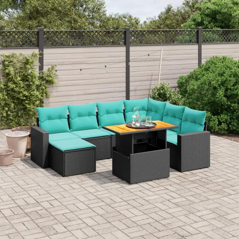 Loungeset voor buiten in zwart materiaal en gepoedercoat staal - Zwart / 3x midden + Tafel + hoek - Tuinsets