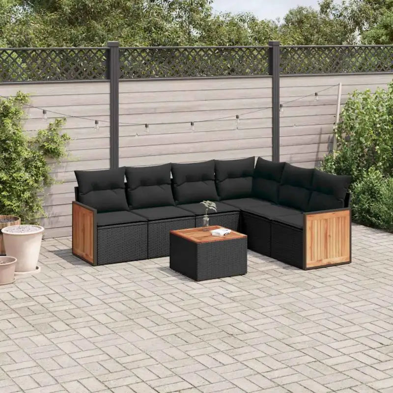 Loungeset voor buiten met beige materiaal en gepoedercoat staal - Zwart / Met tafel - Tuinsets