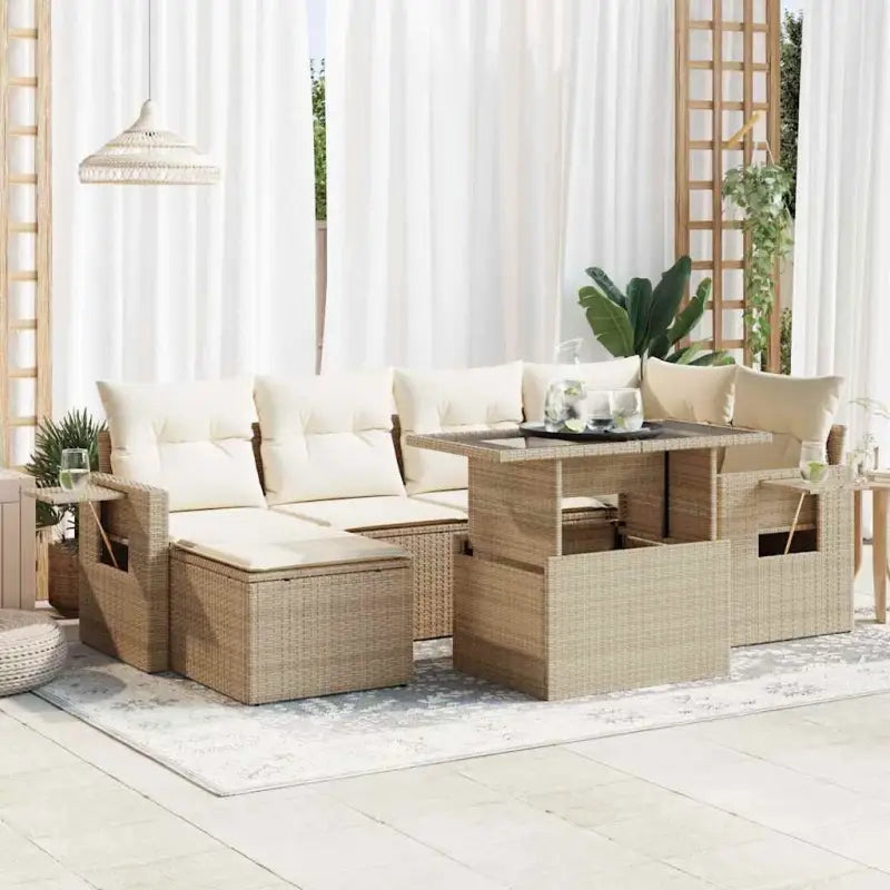 Loungeset voor tuin met beige materiaal en gepoedercoat staal - beige en crèmekleurig / met opbergruimte - Tuinsets
