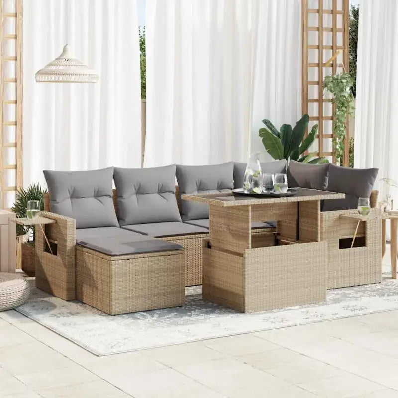Loungeset voor tuin met beige materiaal en gepoedercoat staal - Beige en grijs / met opbergruimte - Tuinsets