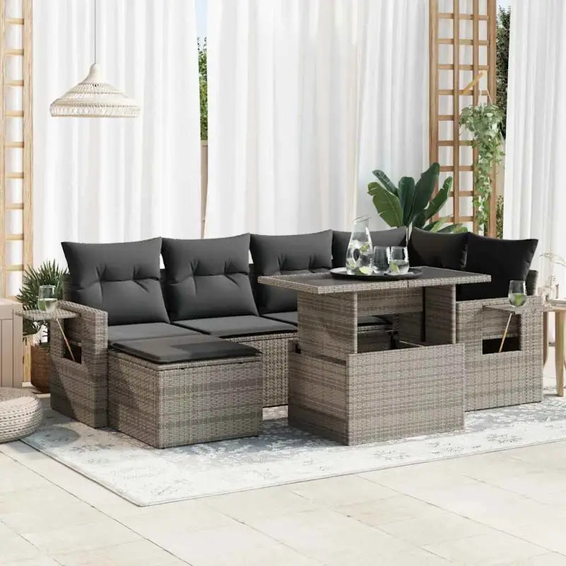 Loungeset voor tuin met beige materiaal en gepoedercoat staal - Grijs / met opbergruimte - Tuinsets
