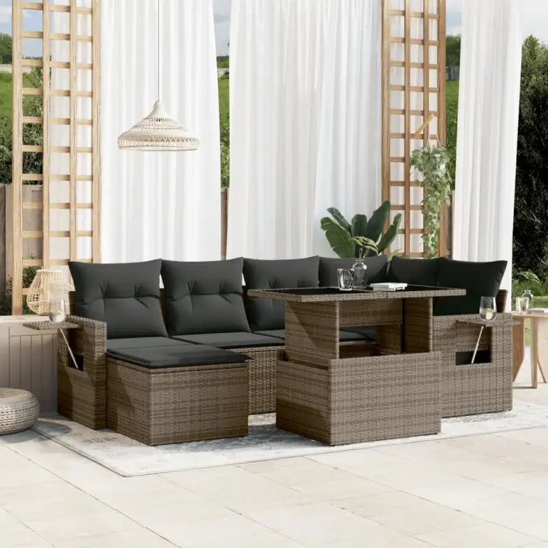 Loungeset voor tuin met beige materiaal en gepoedercoat staal - Grijs / zonder opbergruimte - Tuinsets