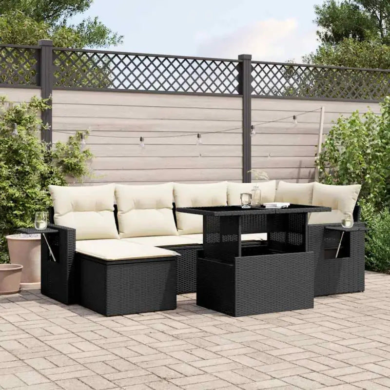 Loungeset voor tuin met beige materiaal en gepoedercoat staal - Zwart en crème / zonder opbergruimte - Tuinsets