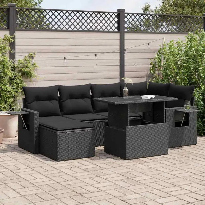 Loungeset voor tuin met beige materiaal en gepoedercoat staal - Zwart / met opbergruimte - Tuinsets