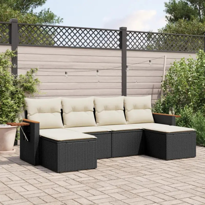 Loungeset voor tuin met beige materiaal en gepoedercoat staal - Zwart en crème / Zonder tafel - Tuinsets