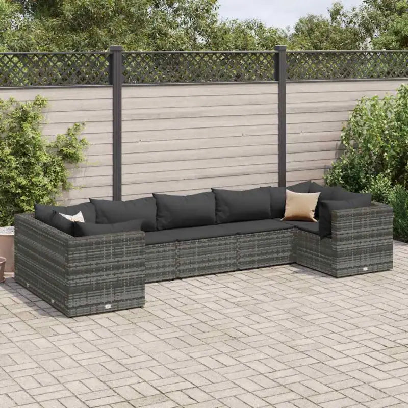 Loungeset voor tuin met grijs materiaal en gepoedercoat staal - Grijs / 4x hoek + 3x midden - Tuinsets
