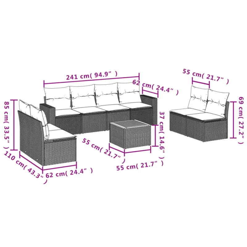 Loungeset voor tuin met grijs materiaal en gepoedercoat staal afmetingen - Grijs - Tuinsets