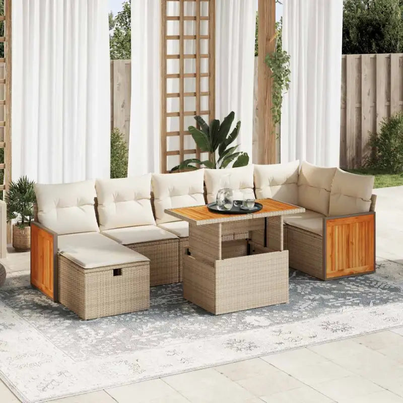 Loungeset voor tuin met grijs materiaal en gepoedercoat staal afmetingen - beige en crèmekleurig / met opbergruimte