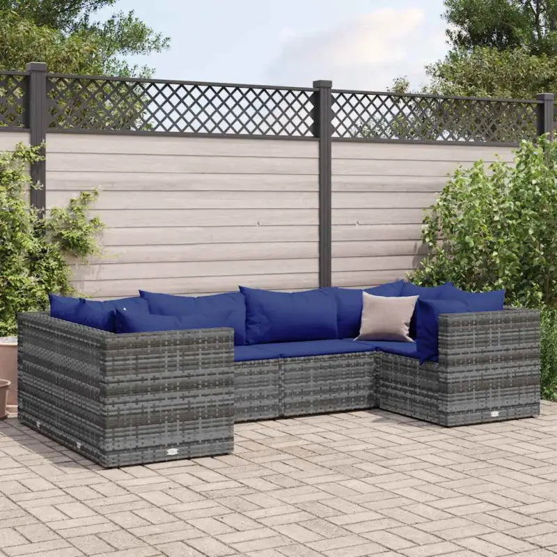 Loungeset voor tuin met grijs materiaal en gepoedercoat staal - Grijs en blauw / 4x hoek + 2x midden - Tuinsets