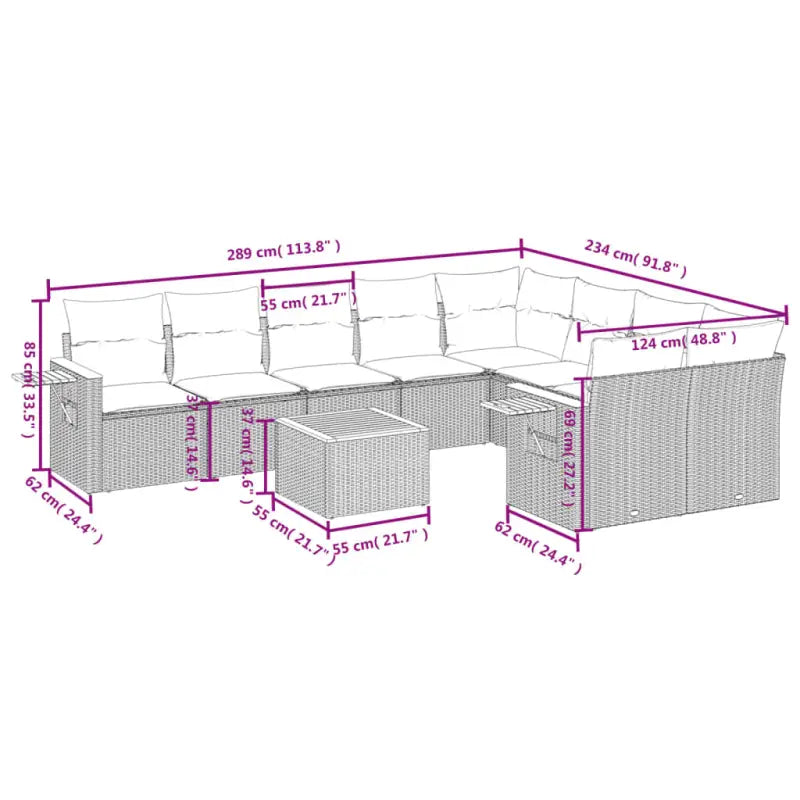 Loungeset voor tuin met grijs materiaal en gepoedercoat staal - Tuinsets