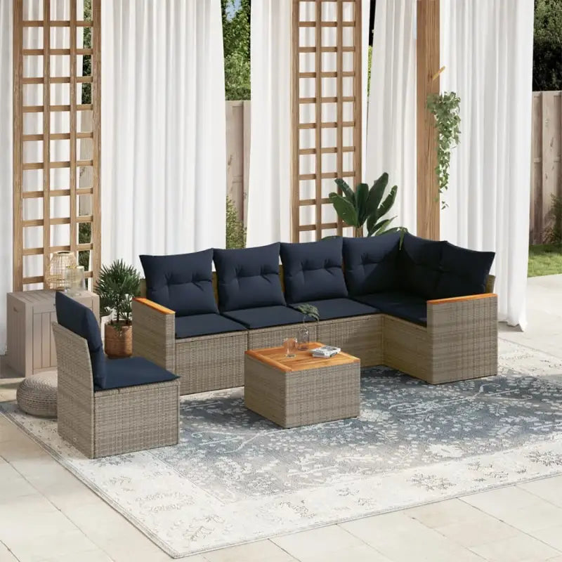 Loungeset voor tuin met waterdichte tas en grijs gepoedercoat staal - grijs en marineblauw / Met tafel - Tuinsets