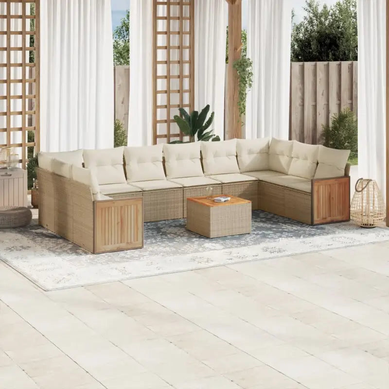 Loungeset voor tuin met zwart materiaal en waterdichte zak - beige en crèmekleurig / Met tafel - Tuinsets