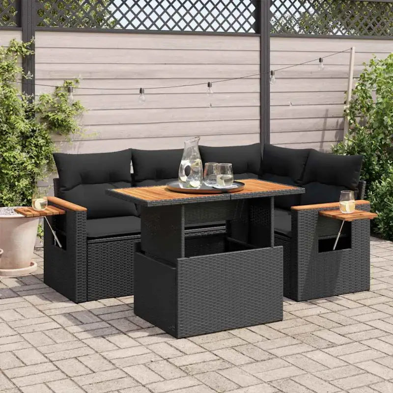 Loungeset voor tuin of terras in zwart materiaal en gepoedercoat staal - Zwart / met opbergruimte - Tuinsets