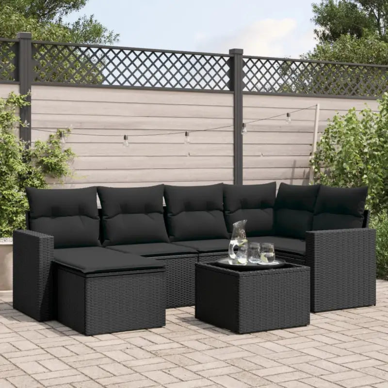 Loungeset voor tuin of terras met beige materiaal en gepoedercoat staal - Zwart / Met tafel - Tuinsets