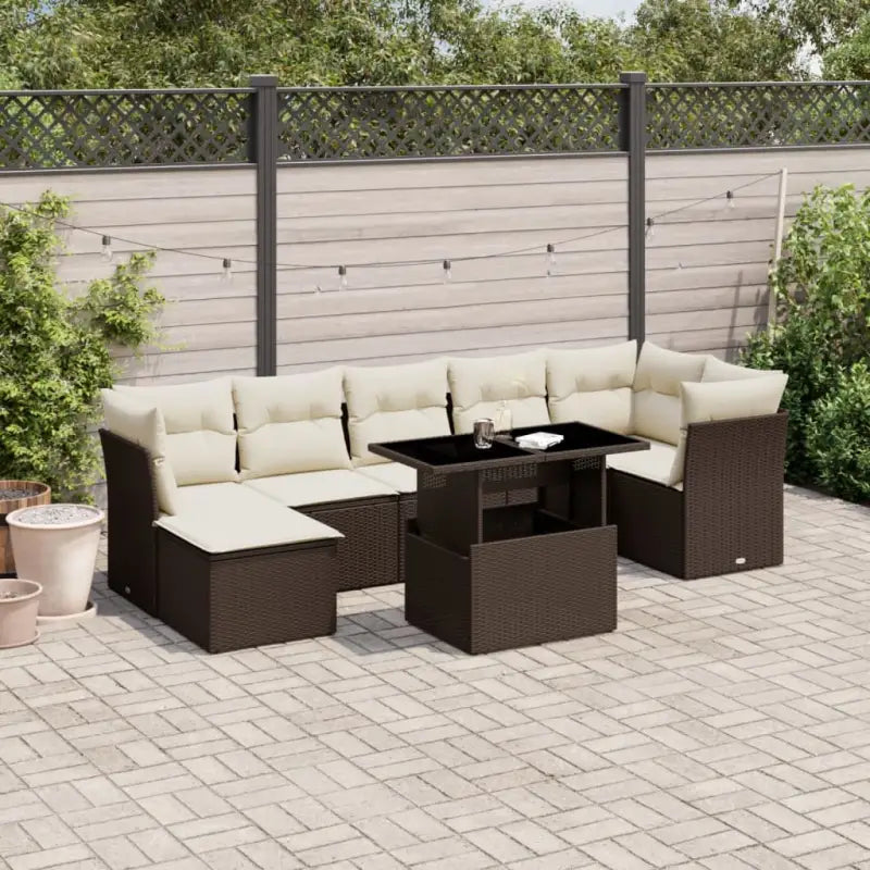 Loungeset voor tuin of terras met beige materiaal en gepoedercoat staal - Bruin en crème / zonder opbergruimte