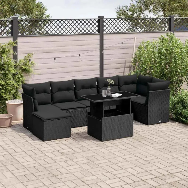 Loungeset voor tuin of terras met beige materiaal en gepoedercoat staal - Zwart / zonder opbergruimte - Tuinsets