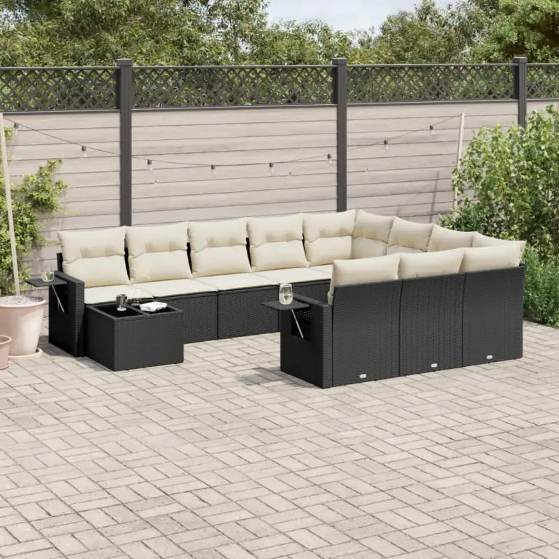 Loungéset voor tuin of terras met grijs materiaal en gepoedercoat staal - Zwart en crème - Tuinsets