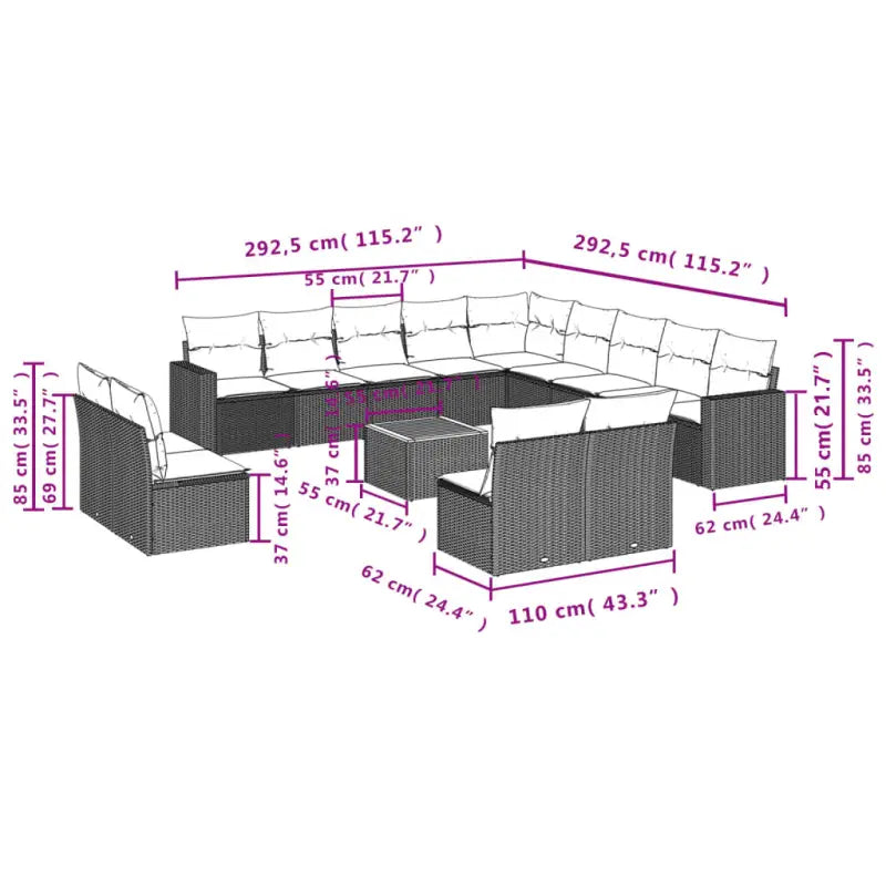 Loungeset voor tuin of terras met grijs materiaal en gepoedercoat staal - Tuinsets