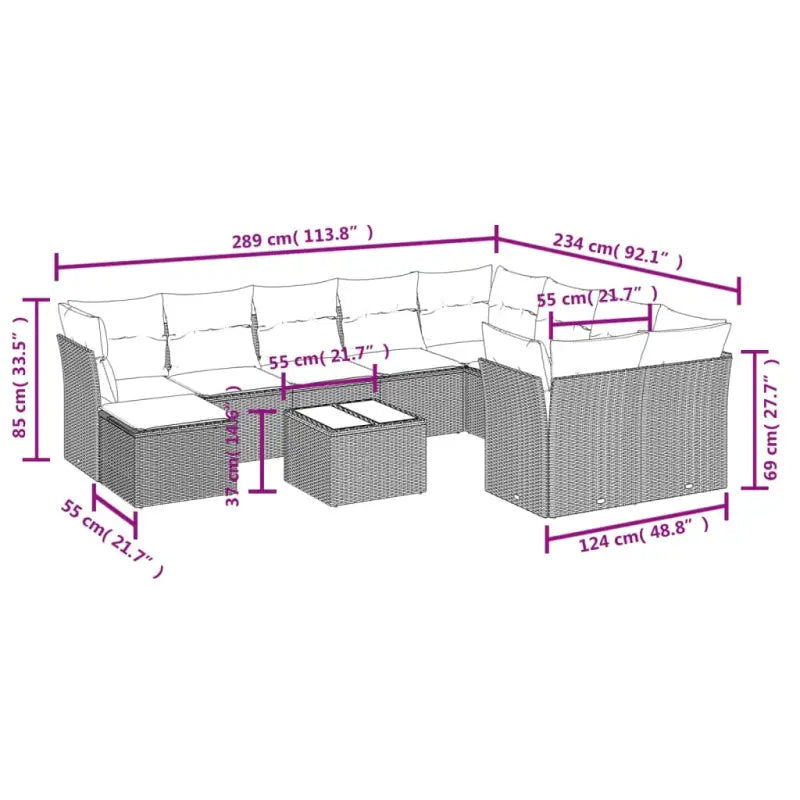 Loungeset voor tuin of terras met grijs materiaal en gepoedercoat staal - Tuinsets