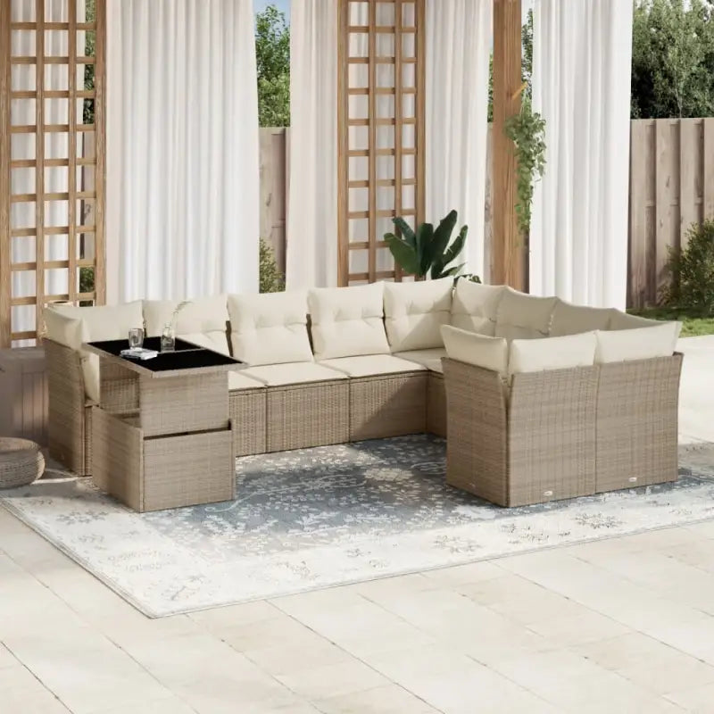 Loungeset voor tuin of terras met zwart materiaal en gepoedercoat staal - beige en crèmekleurig / Met tafel - Tuinsets