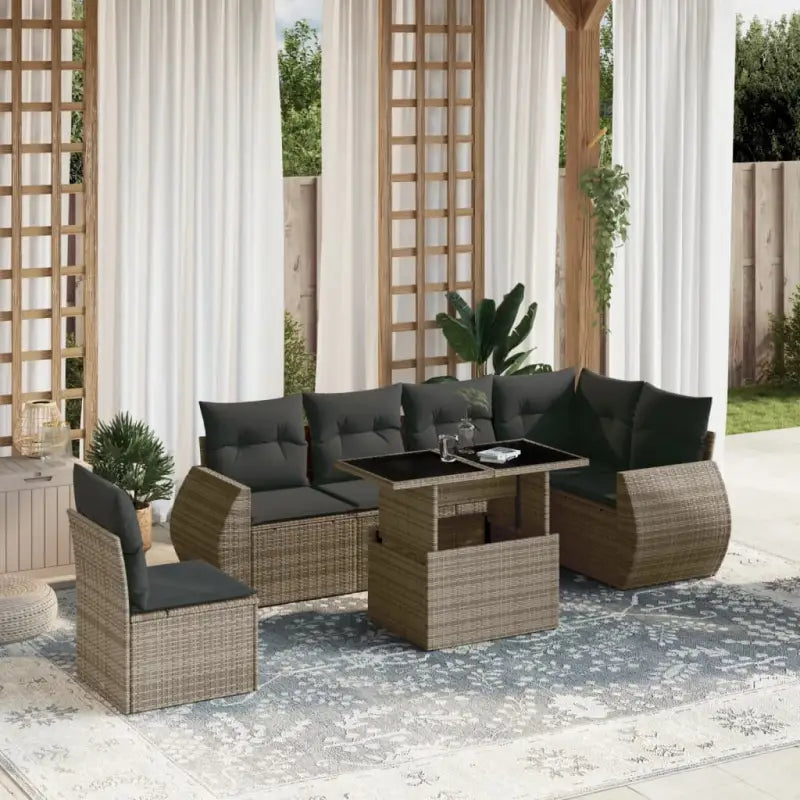 Loungeset voor tuin of terras met zwart materiaal en gepoedercoat staal - Grijs / Met tafel - Tuinsets