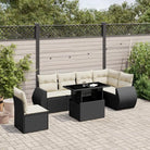 Loungeset voor tuin of terras met zwart materiaal en gepoedercoat staal - Zwart en crème / Met tafel - Tuinsets