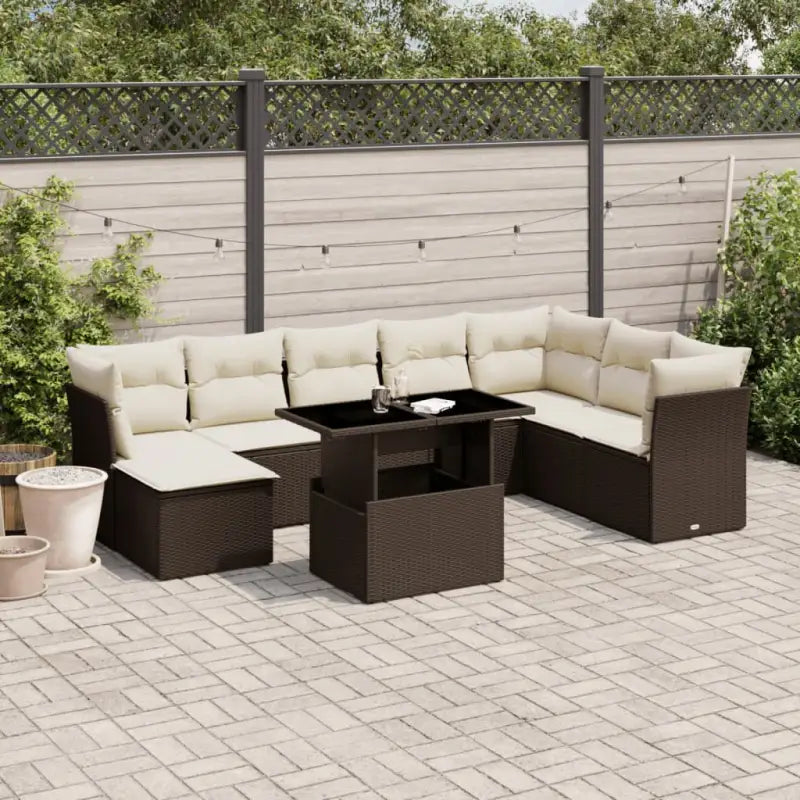 Loungeset voor tuin of terras van beige materiaal en gepoedercoat staal - Bruin en crème / zonder opbergruimte
