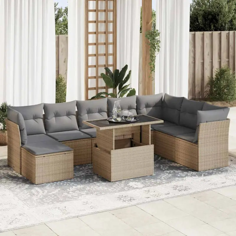 Loungeset voor tuin of terras van beige materiaal en gepoedercoat staal - Beige en grijs / met opbergruimte - Tuinsets