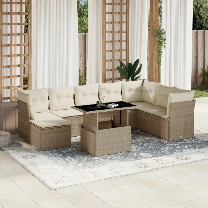 Loungeset voor tuin of terras van beige materiaal en gepoedercoat staal - beige en crèmekleurig / zonder opbergruimte