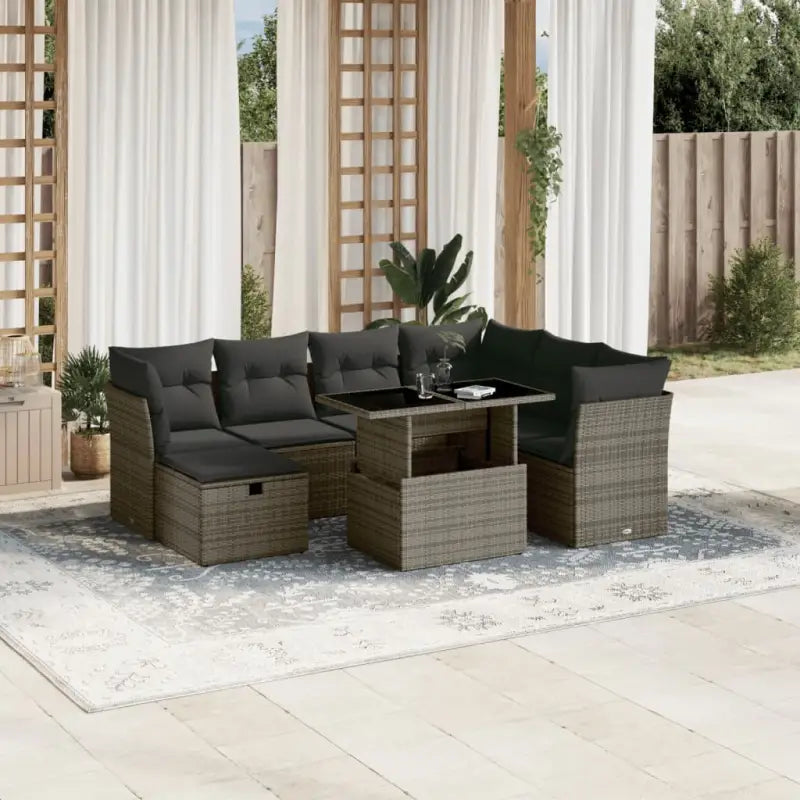 Loungeset voor tuin terras met zwart materiaal en gepoedercoat staal - Grijs / Met tafel - Tuinsets