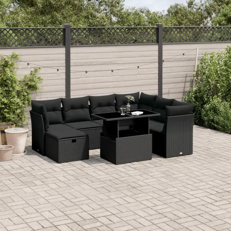 Loungeset voor tuin terras met zwart materiaal en gepoedercoat staal - Zwart / Met tafel - Tuinsets