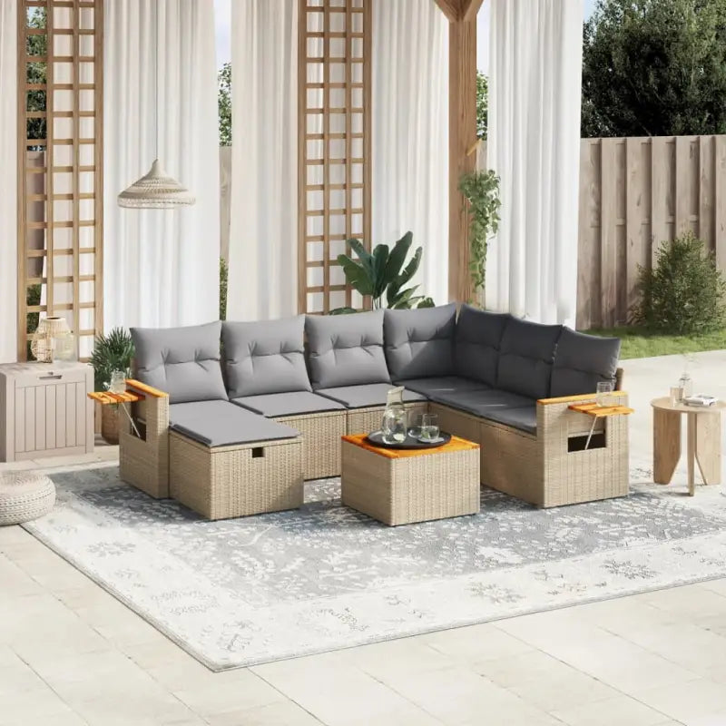 Loungest set met gepoedercoat staal zwart materiaal en afmetingen - Gemengd beige / Met tafel - Tuinsets