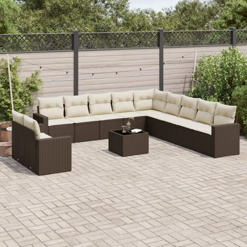 Loungetuig met beige materiaal en gepoedercoat staal afmetingen - Bruin en crème / Met tafel - Tuinsets