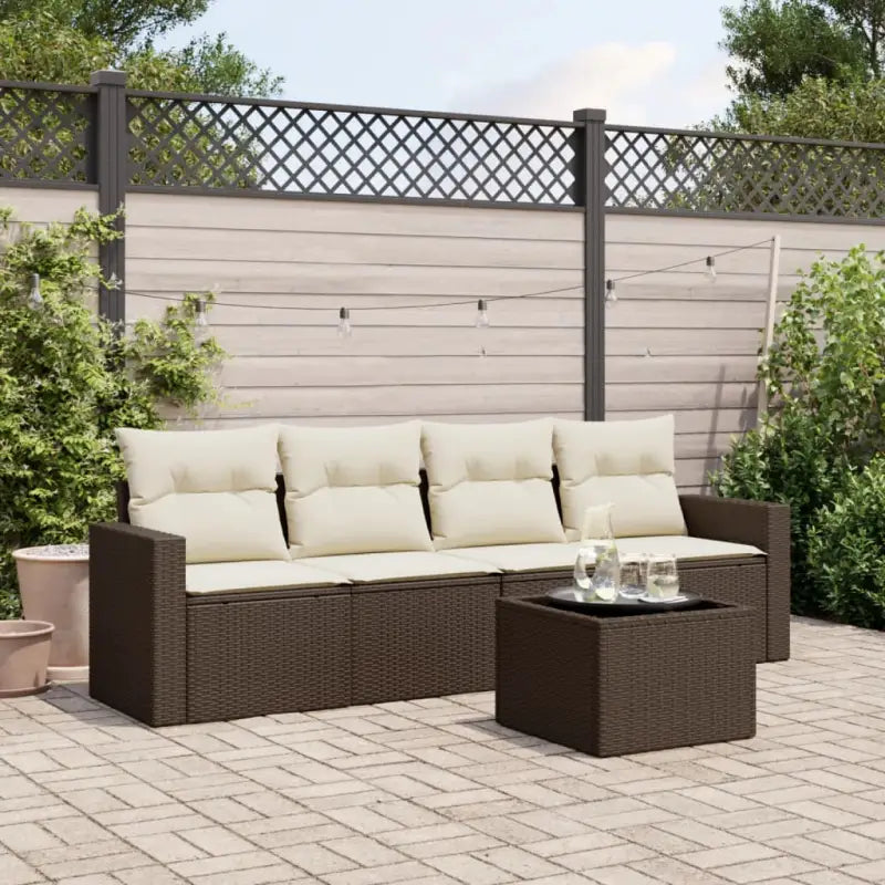 Loungetuig tuinset met poly rattan en comfortabele zitervaring - Bruin en crème / Met tafel - Tuinsets