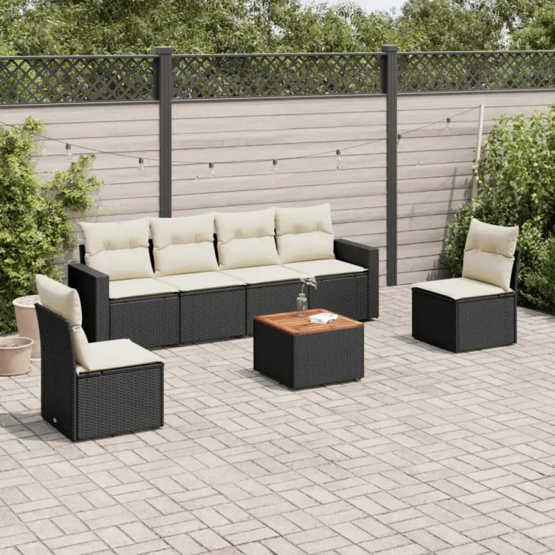 Loungetuigets van poly rattan en gepoedercoat staal voor tuin of terras - Zwart en crème - Tuinsets