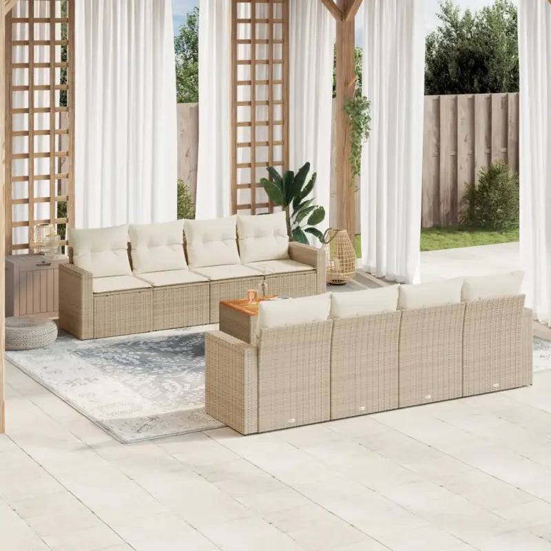 Loungetuigset met poly rattan en gepoedercoat staal voor buitenplezier - beige en crèmekleurig - Tuinsets