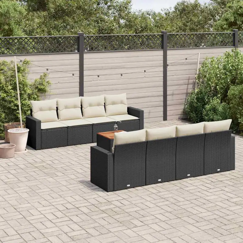 Loungetuigset met poly rattan en gepoedercoat staal voor buitenplezier - Zwart en crème - Tuinsets